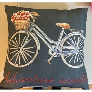 Throw Pillow - Decorative Adventure Awaits- both sides - 15" x 15" beautiful